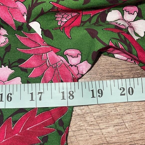 Zara Womens Floral Puff Tie Short Sleeve Cotton Top Pink Green Small - Picture 8 of 9